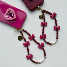 Load image into Gallery viewer, ‘BURGUNDY BOWS’ BOOM BESPOKE PHONE BEADS
