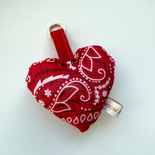 Load image into Gallery viewer, RED BOOM BANDANA PUFFY HEART KEYRING/BAG CHARM
