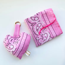 Load image into Gallery viewer, PINK BOOM BANDANA PUFFY HEART KEYRING/BAG CHARM
