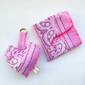 PINK BOOM BANDANA PUFFY HEART KEYRING/BAG CHARM