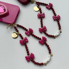 Load image into Gallery viewer, ‘BURGUNDY BOWS’ BOOM BESPOKE PHONE BEADS
