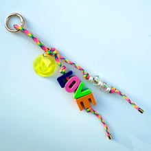 Load image into Gallery viewer, ‘LOVE’ BRIGHT CORD CRYSTAL BEADED BAG CHARM / KEYRING BY BOOMBESPOKE
