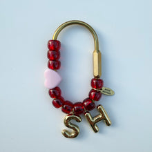 Load image into Gallery viewer, ‘LITTLE LOVE’ BALLOON INITIAL BEADED BOOM BESPOKE SMALL BRASS BAG CHARM/KEYRING
