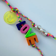 Load image into Gallery viewer, ‘LOVE’ BRIGHT CORD CRYSTAL BEADED BAG CHARM / KEYRING BY BOOMBESPOKE
