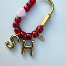 Load image into Gallery viewer, ‘LITTLE LOVE’ BALLOON INITIAL BEADED BOOM BESPOKE SMALL BRASS BAG CHARM/KEYRING
