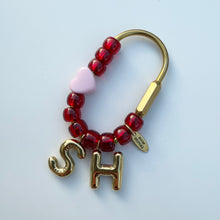 Load image into Gallery viewer, ‘LITTLE LOVE’ BALLOON INITIAL BEADED BOOM BESPOKE SMALL BRASS BAG CHARM/KEYRING
