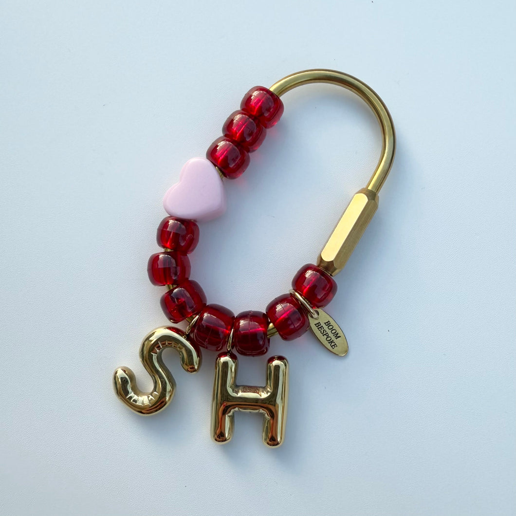 ‘LITTLE LOVE’ BALLOON INITIAL BEADED BOOM BESPOKE SMALL BRASS BAG CHARM/KEYRING