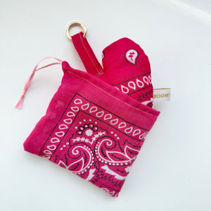 BRIGHT PINK BOOM BANDANA PUFFY HEART KEYRING/BAG CHARM