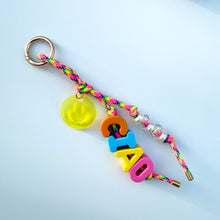 Load image into Gallery viewer, ‘CIAO’ BRIGHT CORD CRYSTAL BEADED BAG CHARM / KEYRING BY BOOMBESPOKE
