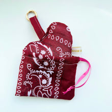 Load image into Gallery viewer, BURGUNDY BOOM BANDANA PUFFY HEART KEYRING/BAG CHARM
