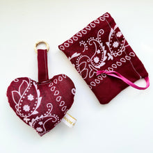 Load image into Gallery viewer, BURGUNDY BOOM BANDANA PUFFY HEART KEYRING/BAG CHARM
