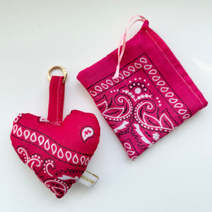 BRIGHT PINK BOOM BANDANA PUFFY HEART KEYRING/BAG CHARM