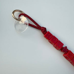 ‘HOT STUFF’ RED GLITTER BEADED BOOM BESPOKE BAG CHARM / KEYRING